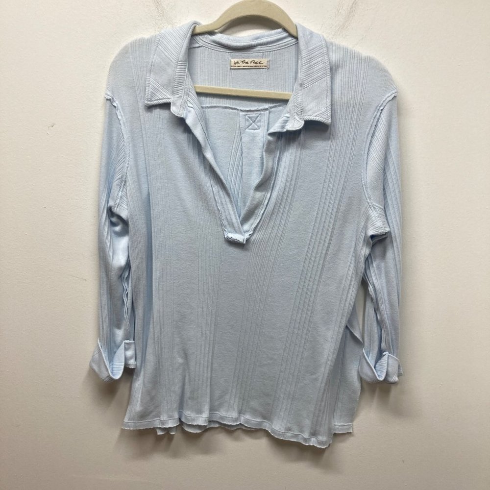 Free People - Annie Ribbed Long Sleeve Slouchy Pullover - Sky XS - Picture 2 of 11